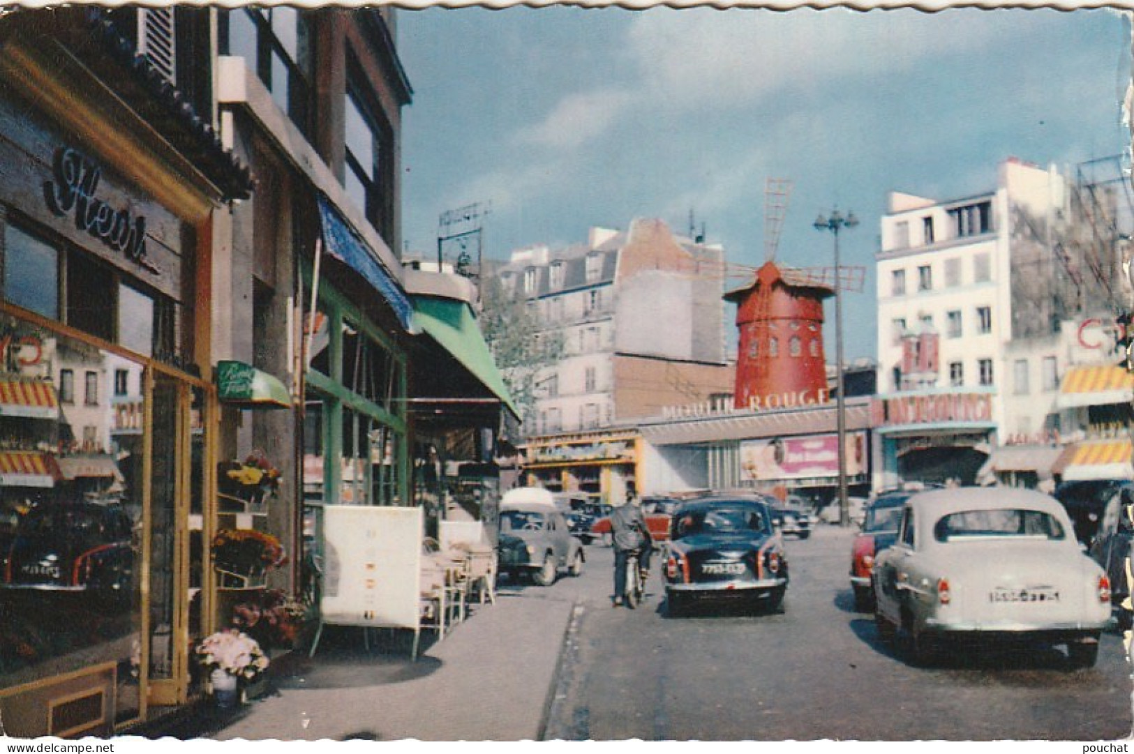 JA 1 - (75) PARIS - LE MOULIN ROUGE - FLEURISTE , AUTOMOBILES - CARTE COULEURS  - 2 SCANS - District 18