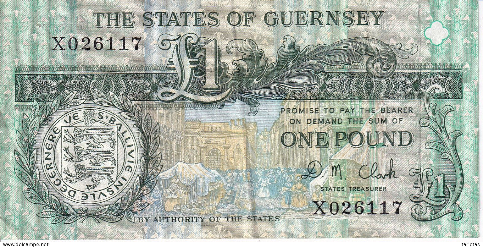 BILLETE DE GUERNSEY DE 1 POUND DEL AÑO 1991 (BANKNOTE) - Guernesey