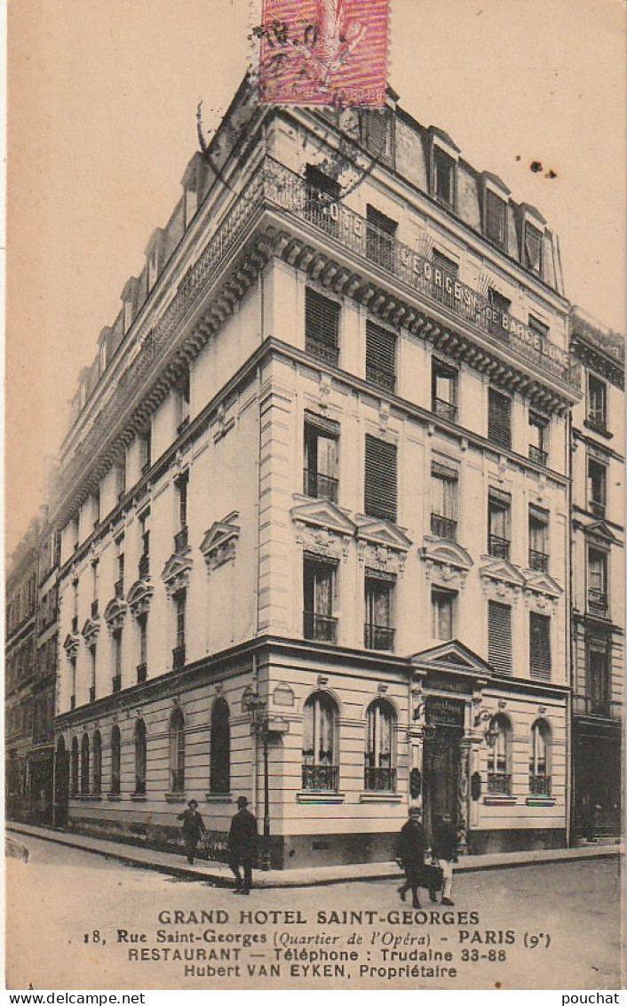 JA 2 (75) PARIS - GRAND HOTEL SAINT GEORGES - RESTAURANT - PROPRIETAIRE H.VAN EYKEN - 2 SCANS - Arrondissement: 09