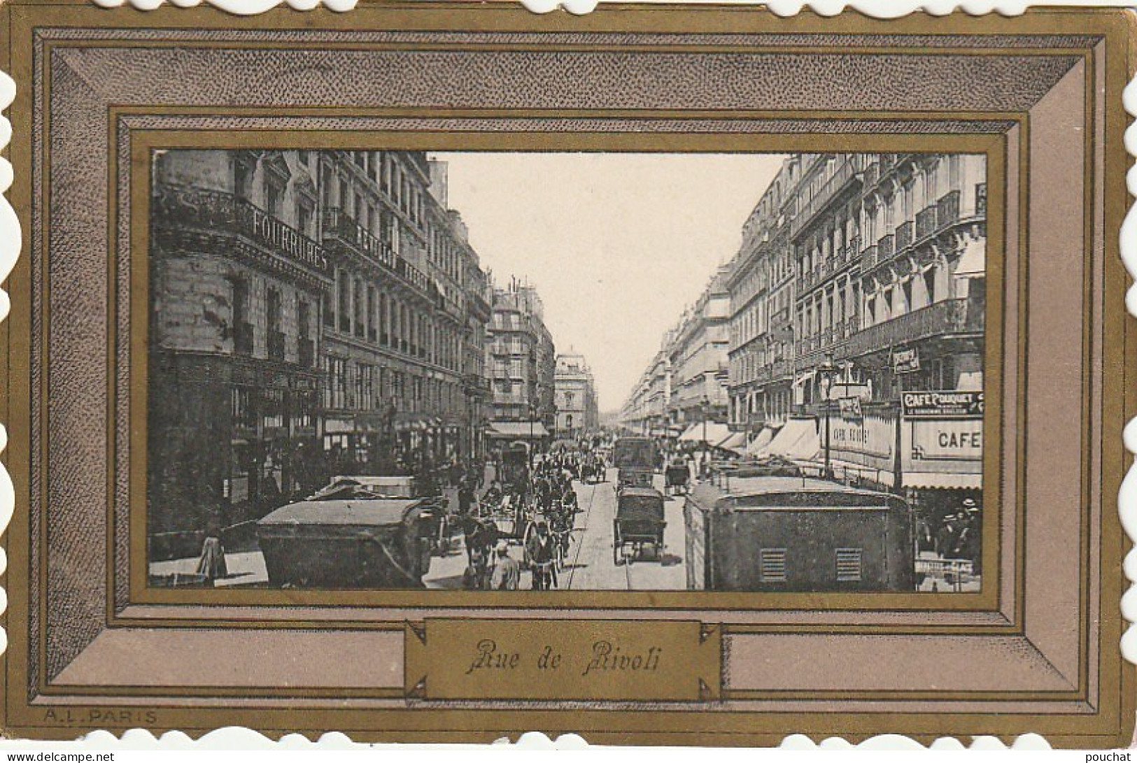 JA 3 - (75) PARIS - RUE DE RIVOLI - BELLE ANIMATION - CARTE FANTAISIE AVEC ENCADREMENT DORE - 2 SCANS  - Arrondissement: 01