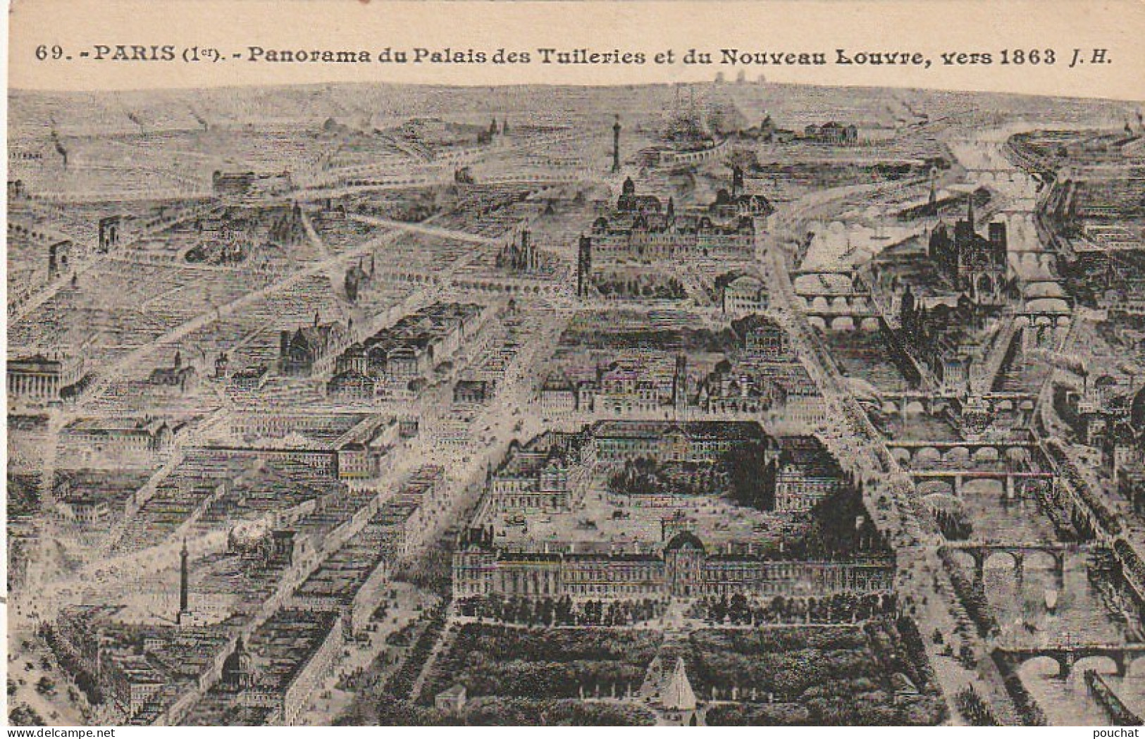 JA 3 - (75) PARIS - PANORAMA DU PALAIS DES TUILERIES ET DU NOUVEAU LOUVRE , VERS 1863 - 2 SCANS  - Paris (01)