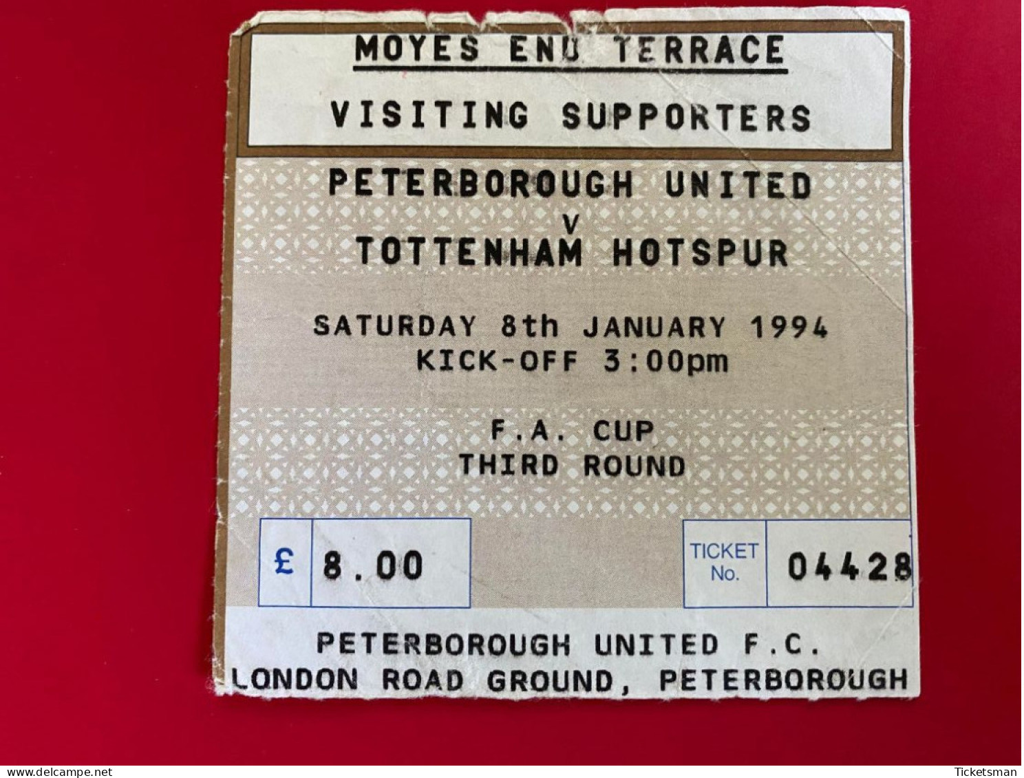 Football Ticket Billet Jegy Biglietto Eintrittskarte Peterborough United - Tottenham Hotspur 08/01/1994 - Toegangskaarten