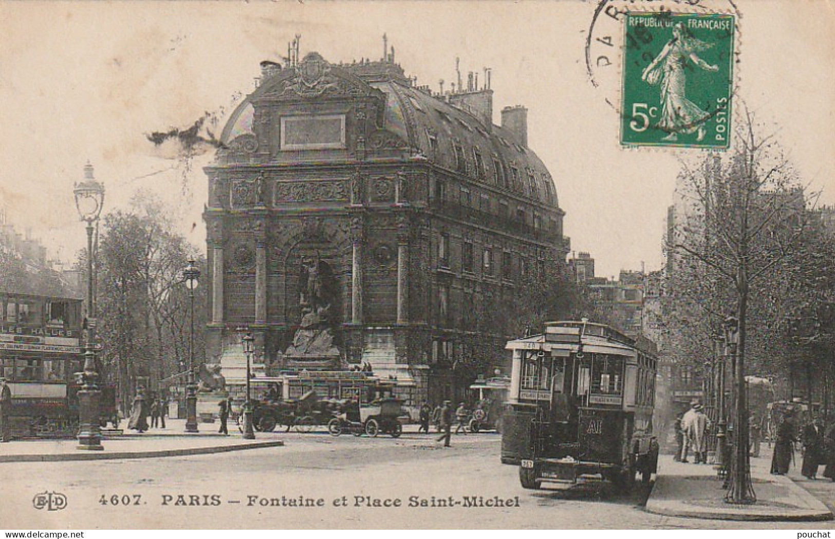 JA 3 - (75) PARIS -  FONTAINE ET PLACE SAINT MICHEL - AUTOMOBILES , AUTOBUS , OMNIBUS  - 2 SCANS  - Distrito: 06