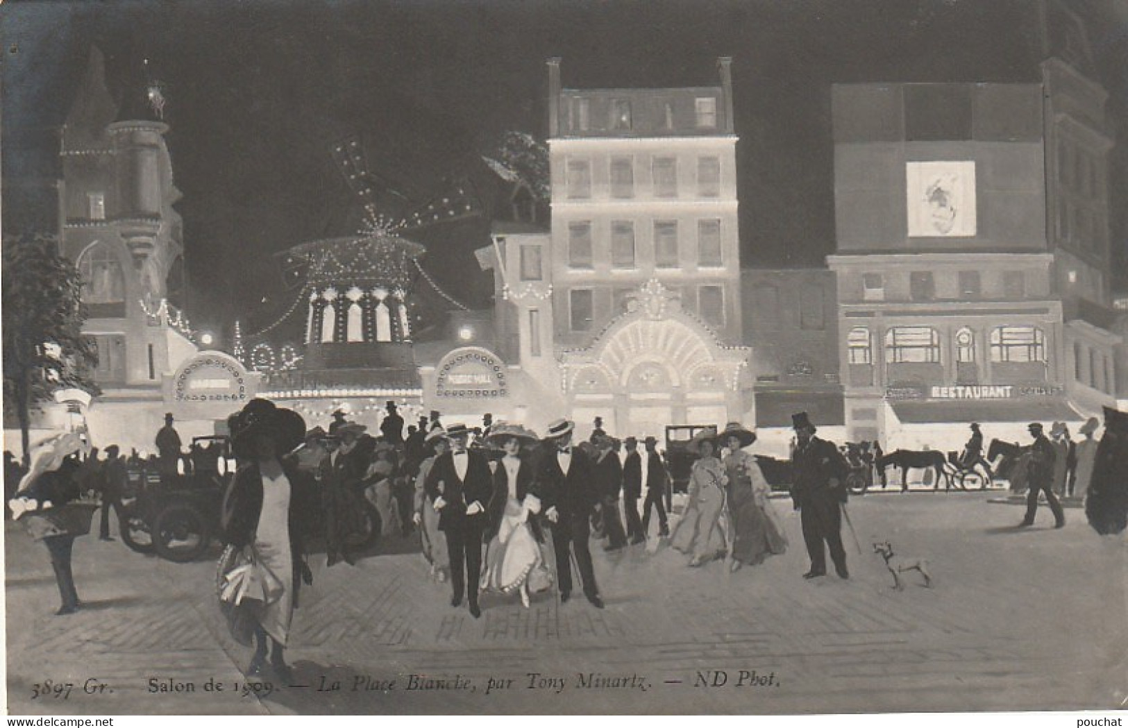 JA 3 -(75) PARIS - SALON DE 1909 - LA PLACE BLANCHE PAR TONY MINARTZ - 2 SCANS  - Parijs Bij Nacht