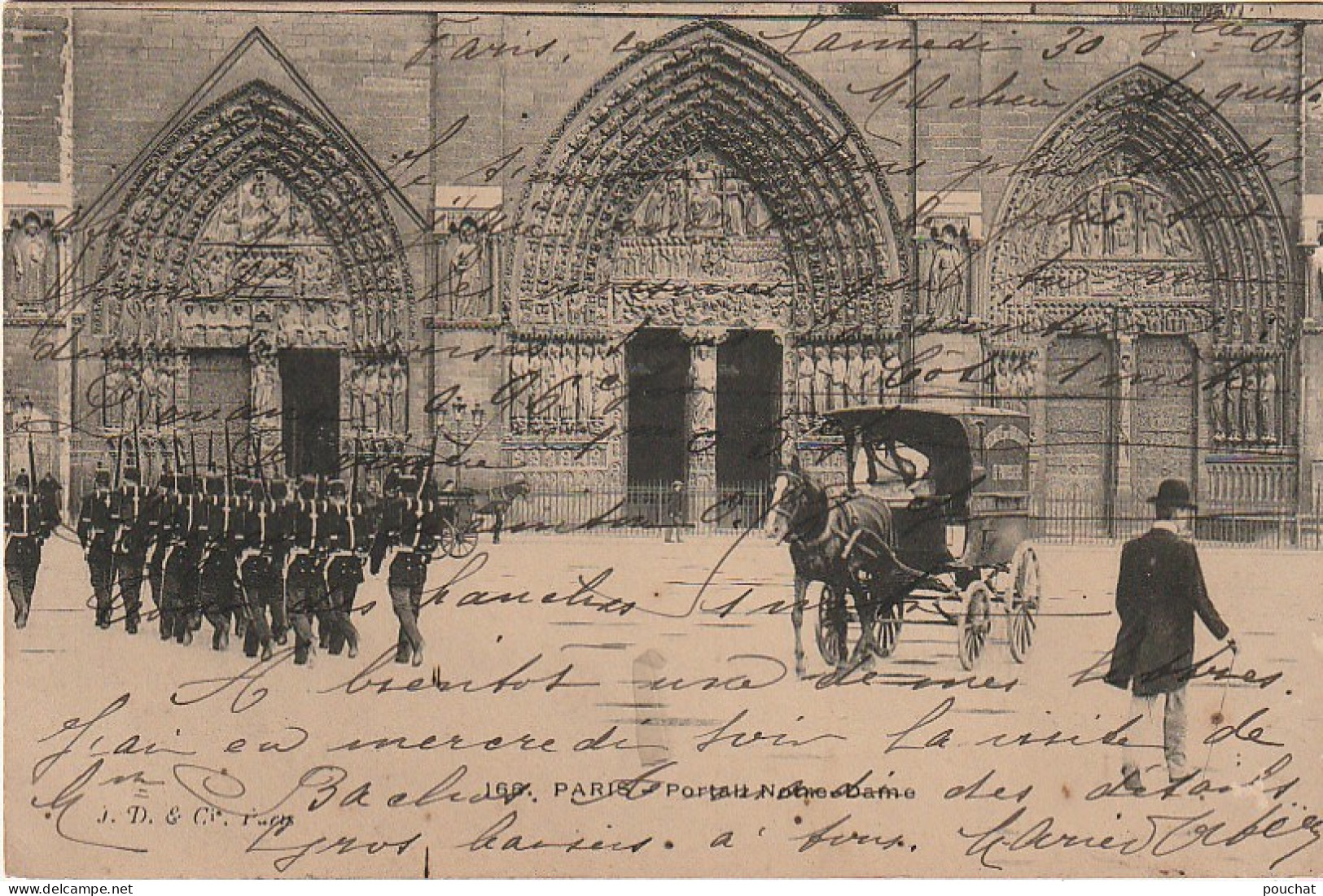 JA 3- (75) PARIS  - PORTAIL  NOTRE DAME  - MILITAIRES - CARRIOLE A CHEVAL - 2 SCANS  - Churches