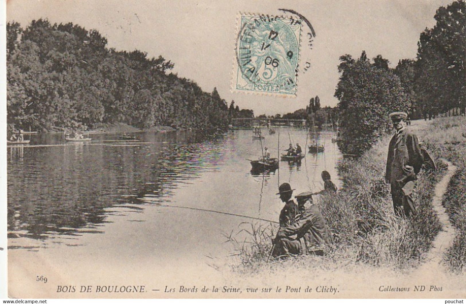 JA 4 -(75) BOIS DE BOULOGNE - LES BORDS DE LA SEINE ,VUE  SUR LE PONT DE CLICHY - PECHEURS A LA LIGNE , BARQUES- 2 SCANS - Parks, Gärten