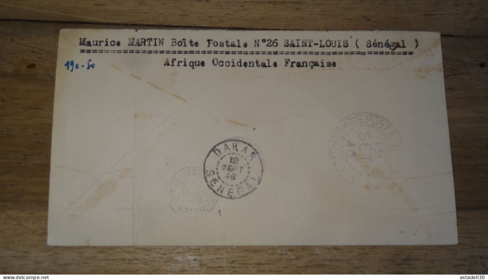 Enveloppe AOF, St Louis 1946, 1er Voyage Paris, Rio, Via Dakar   ......... Boite1 ...... 240424-115 - Cartas & Documentos