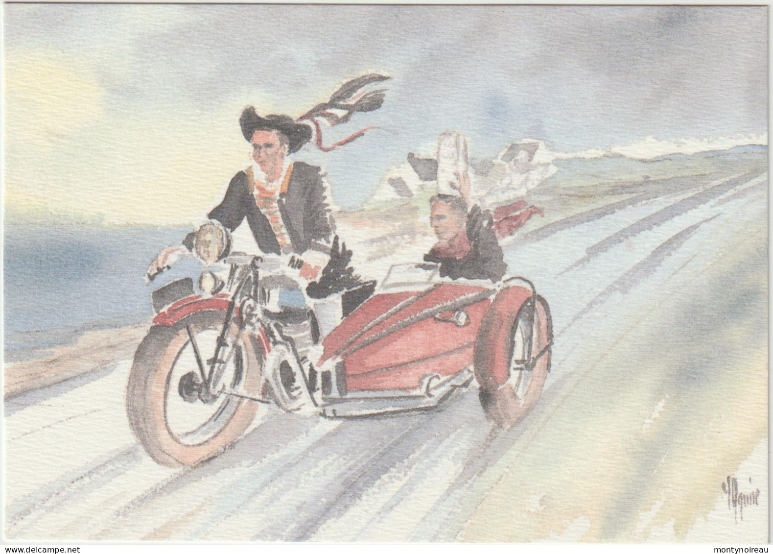 Illustrateur : Aquarelle Yves Agaisse , Série  Bretagne  Bigoudènes , Moto - Otros & Sin Clasificación