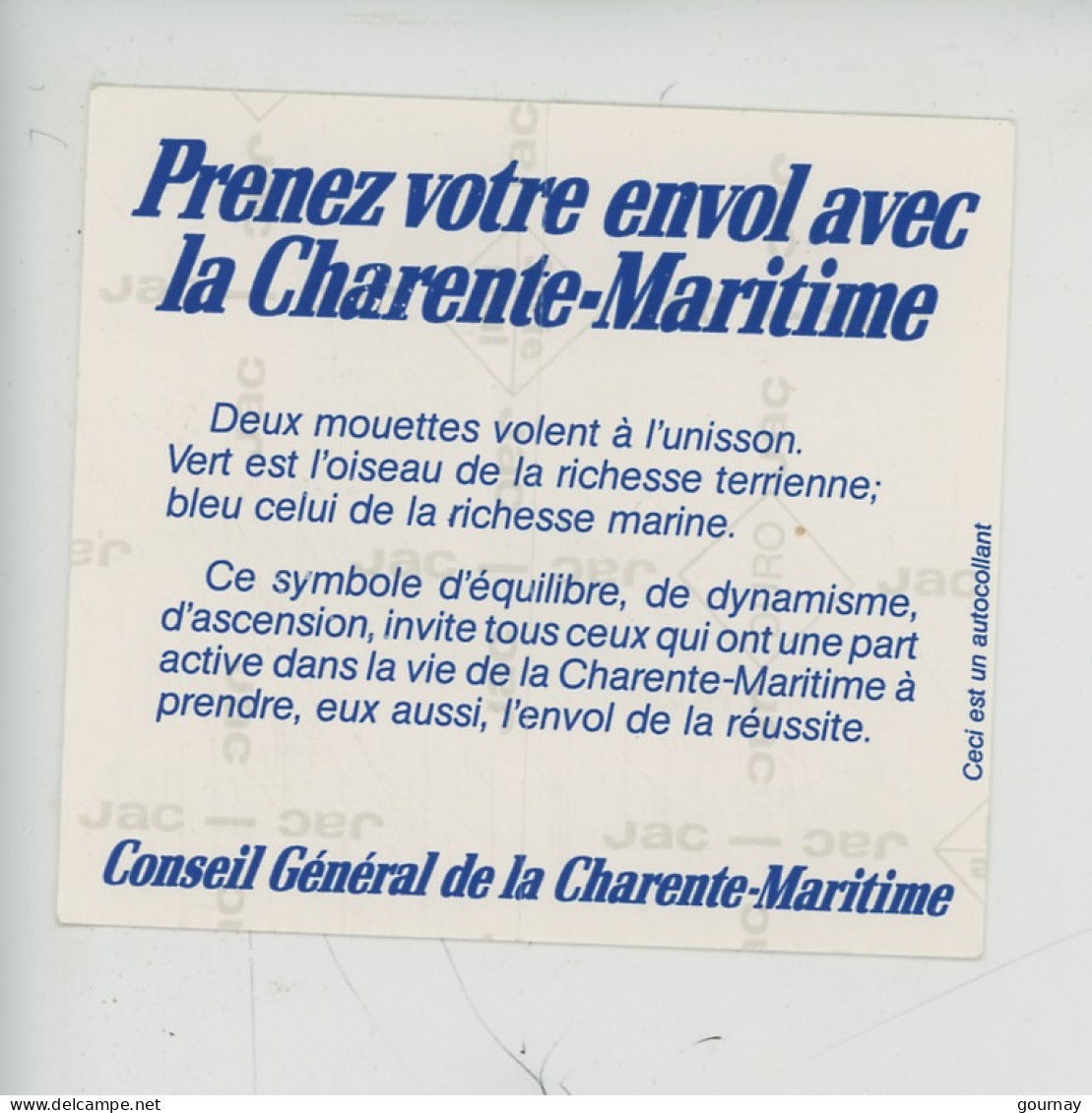 Charente Maritime : Terre Et Mer, Les éléments De La Réussite - Autocollant 11X10 Deux Mouettes Volent à L'unisson - Other & Unclassified