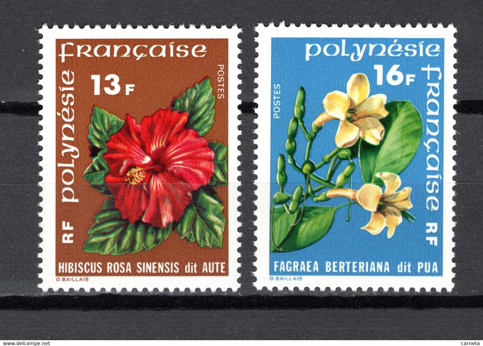 POLYNESIE  N°  119 + 120   NEUFS SANS CHARNIERE COTE  6.50€     FLEUR - Unused Stamps