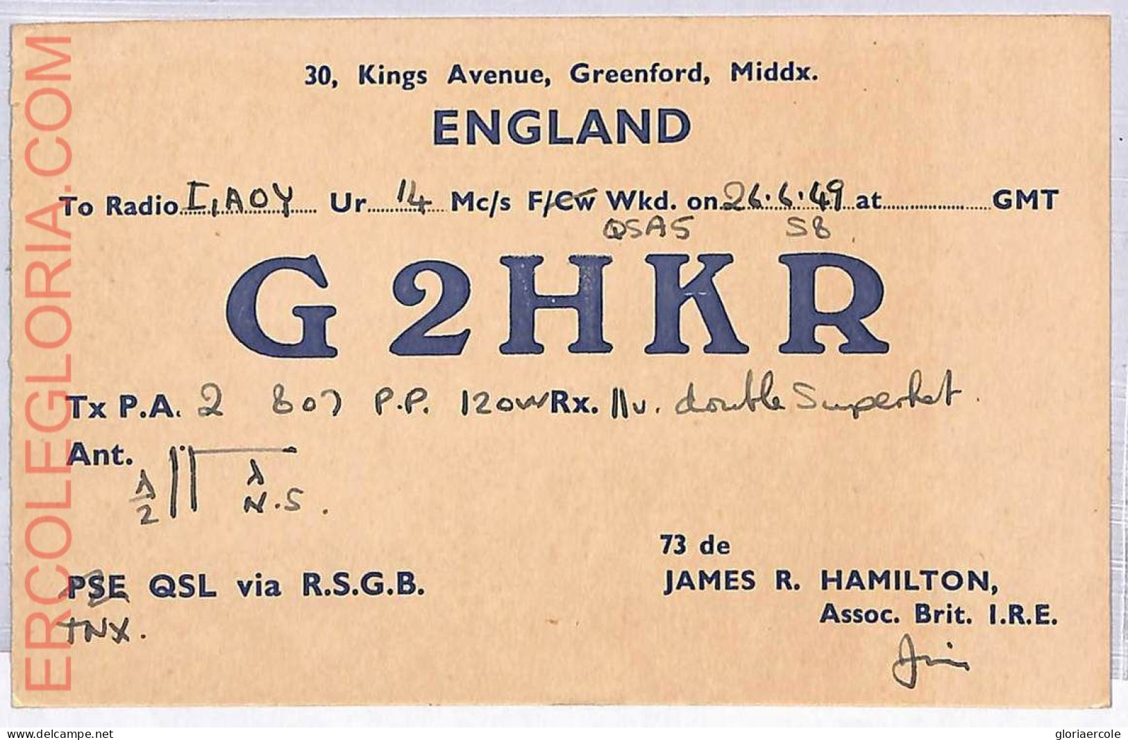 Ad9092 - GREAT BRITAIN - RADIO FREQUENCY CARD - England - 1949 - Radio