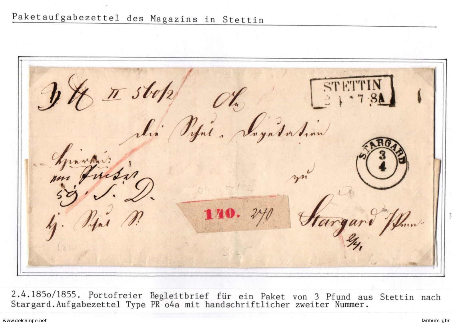 Vorphila Paketbegleitbrief Von 1850 Nach Stargard Mit Aufgabezettel #IB613 - [Voorlopers