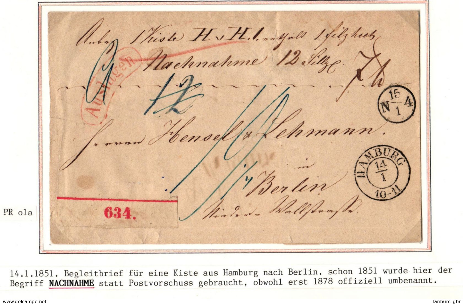 Vorphila Paketbegleitbrief Von 1851 Mit Postvorschuss Auslagen Stempel #IB628 - Vorphilatelie