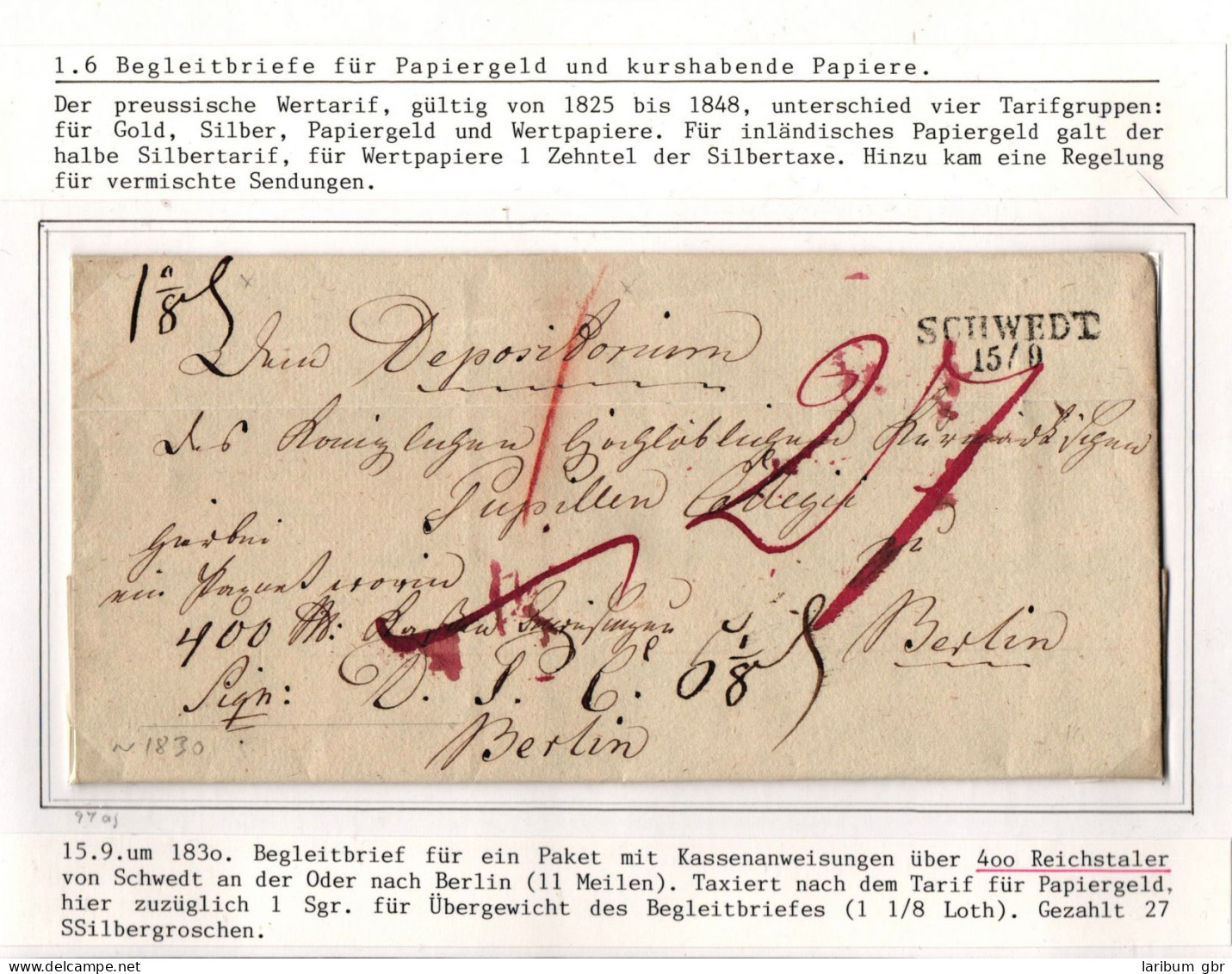 Vorphila Paketbegleitbrief Von 1830 Aus Schwedt Nach Berlin #IB593 - Préphilatélie