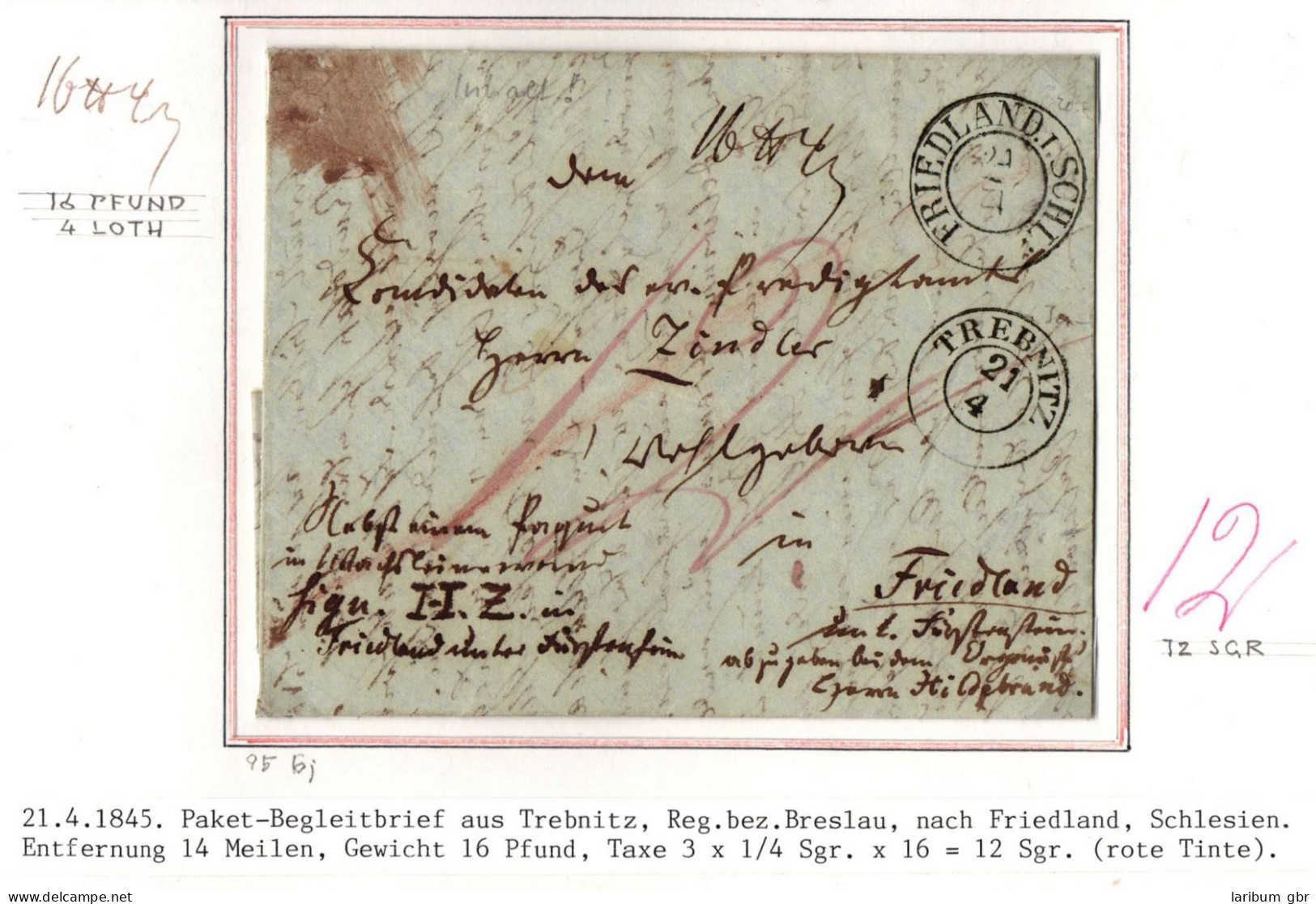Vorphila Paketbegleitbrief Von 1845 Nach Schriftentarif Taxiert #IB589 - Prephilately