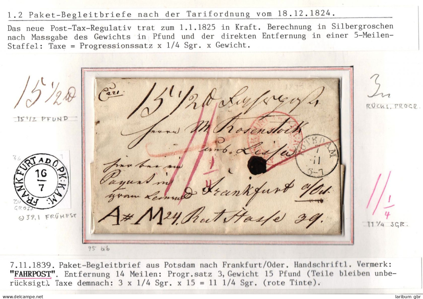 Vorphila Paketbegleitbrief Von 1839 Aus Potsdam Nach Frankfurt Fahrpost #IB587 - Vorphilatelie