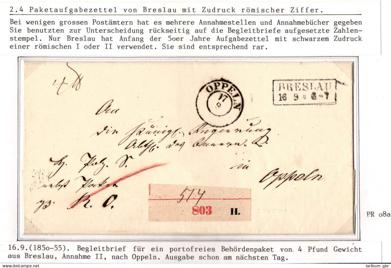 Vorphila Paketbegleitbrief Von 1850 Mit Aufgabezettel Breslau Annahme II #IB615 - Prefilatelia