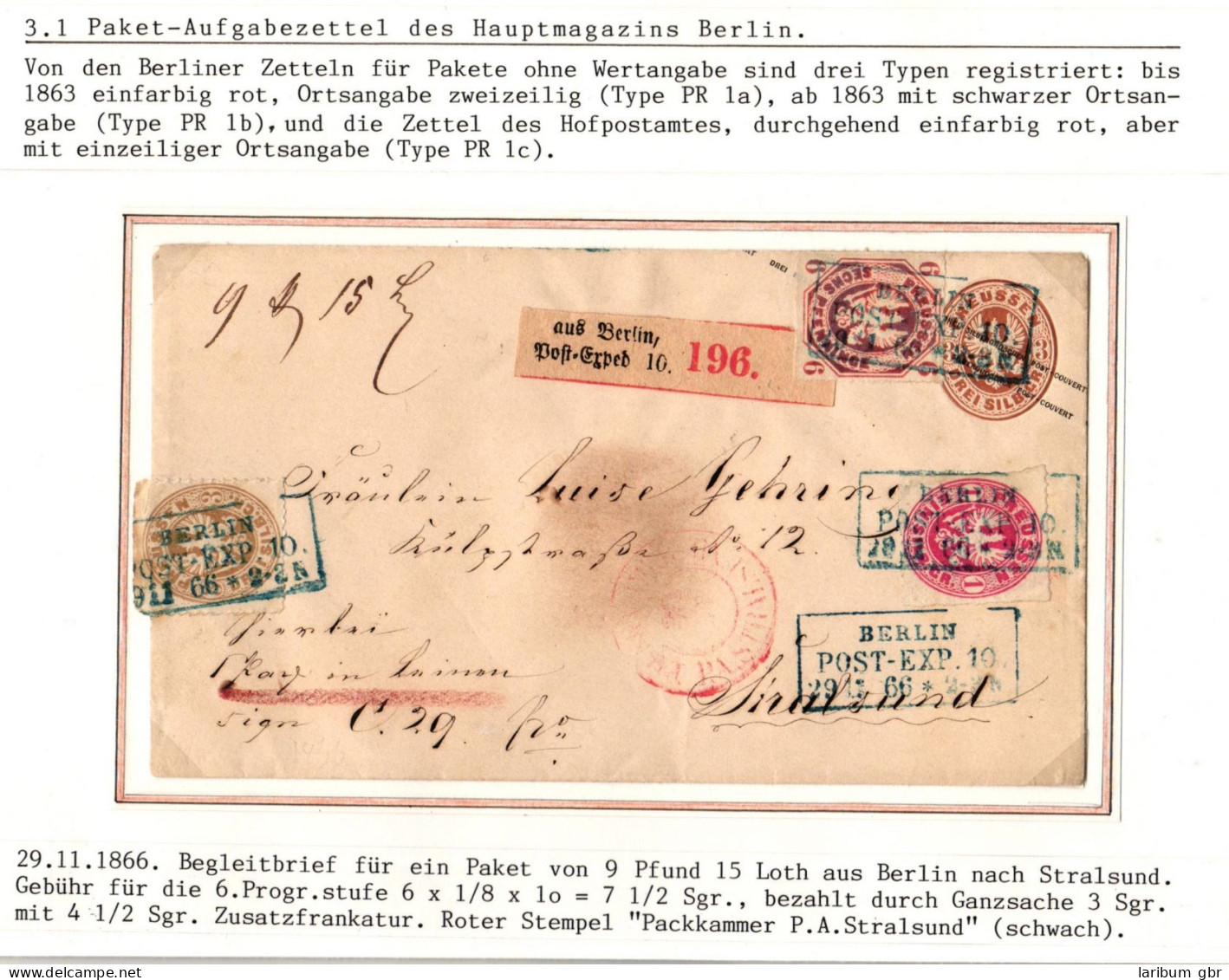 Preußen Ganzsache Mit Zusatzfrankatur Von 1866 Als Paketbegleitbrief #IB639 - Prefilatelia