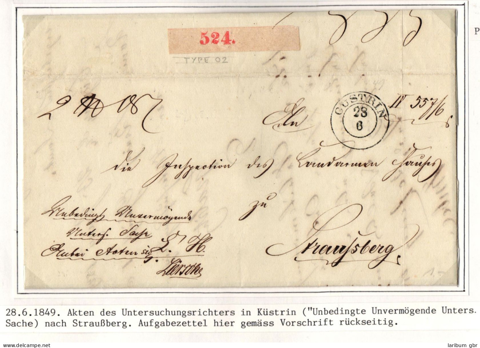 Vorphila Paketbegleitbrief Von 1849 Mit Aufgabezettel Aus Küstrin #IB612 - Vorphilatelie