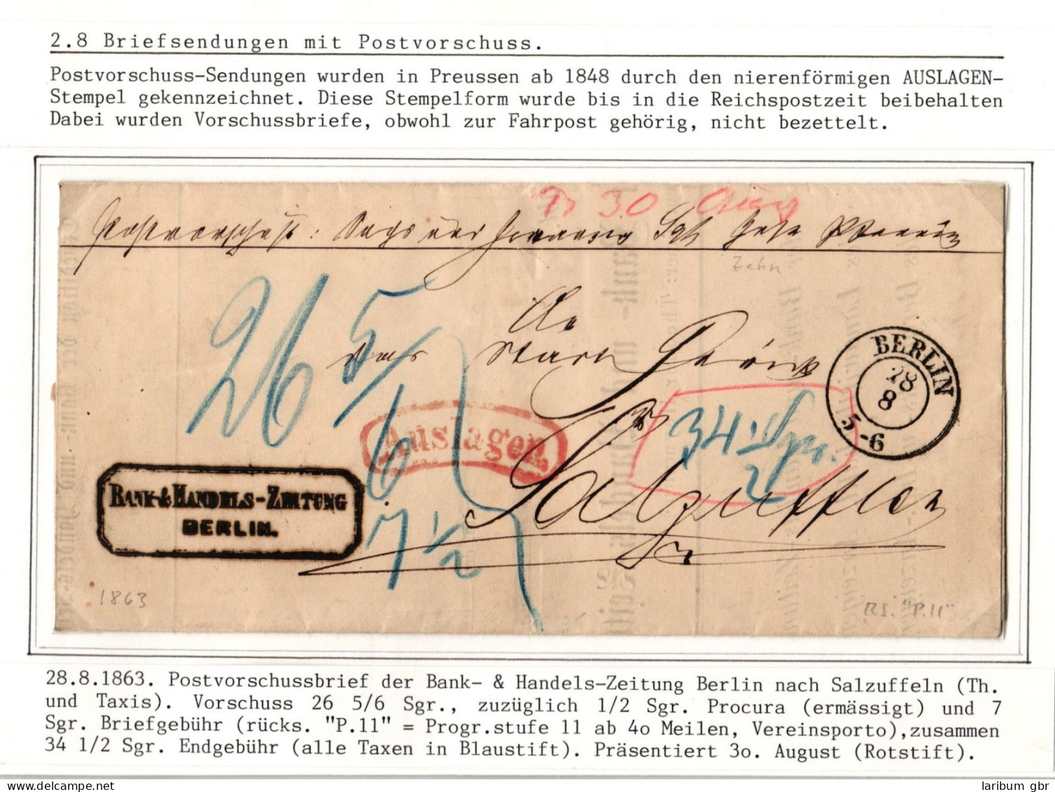 Vorphila Paketbegleitbrief Von 1863 Mit Postvorschuss Auslagen Stempel #IB629 - Vorphilatelie