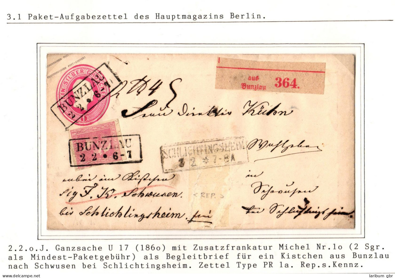 Preußen Ganzsache U17 Mit Nr. 10 Als Paketbegleitbrief #IB637 - Prephilately