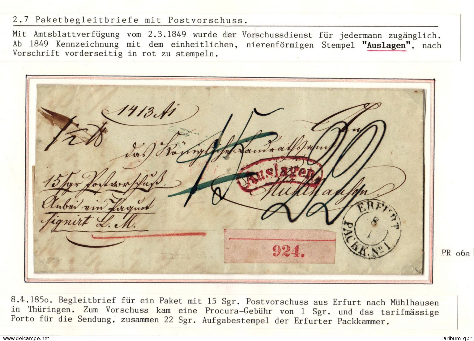 Vorphila Paketbegleitbrief Von 1850 Mit Postvorschuss Auslagen Stempel #IB627 - Vorphilatelie