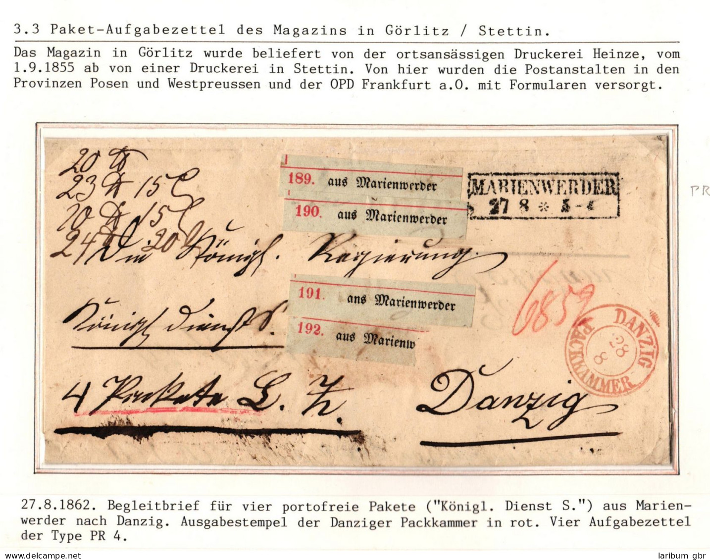 Vorphila Paketbegleitbrief Von 1862 Für Vier Portofreie Pakete #IB650 - Briefe U. Dokumente