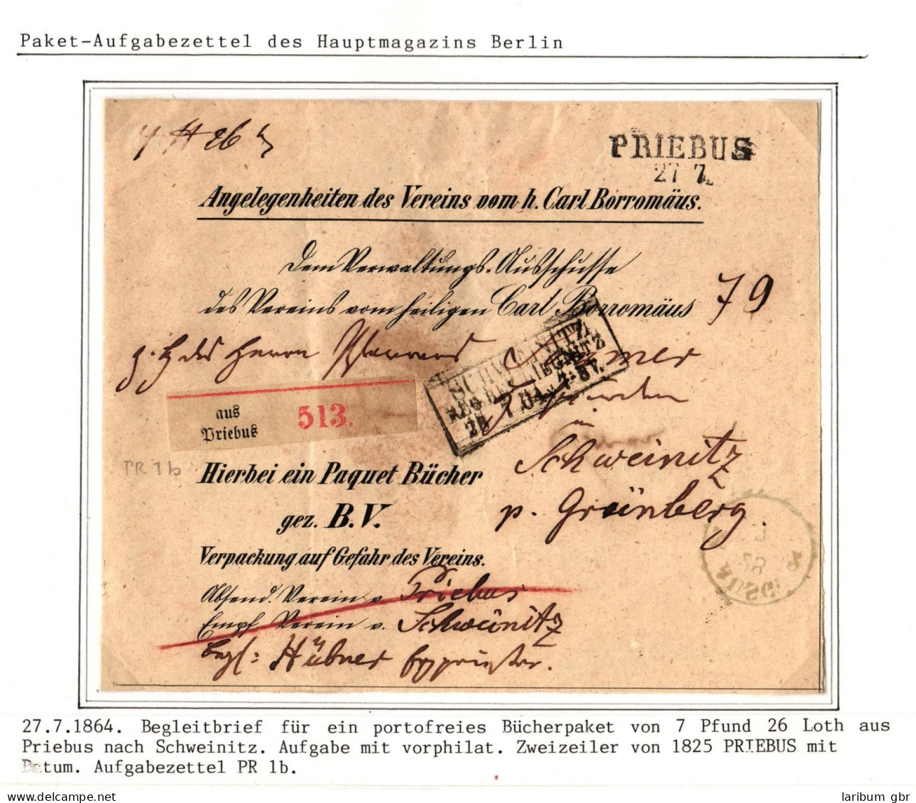 Vorphila Paketbegleitbrief Von 1864 Für Eine Portofreie Büchersendung #IB643 - Préphilatélie