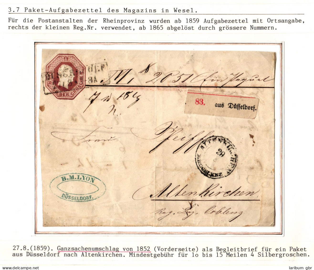 Preußen Ganzsache U4 Nur Vorderseite Als Paketbegleitbrief Aus Düsseldorf #IB678 - Postal  Stationery