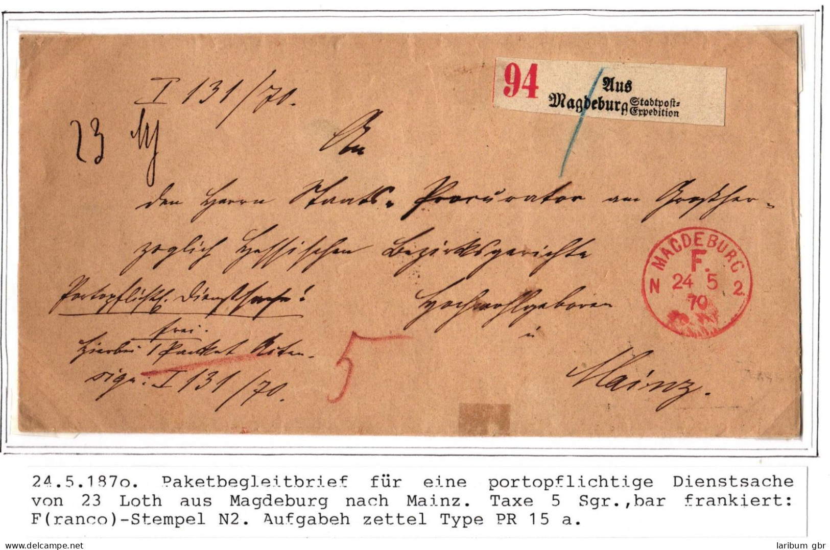 Norddeutscher Bund Paketbegleitbrief Mit Aufgabezettel Magdeburg #IB700 - Cartas & Documentos