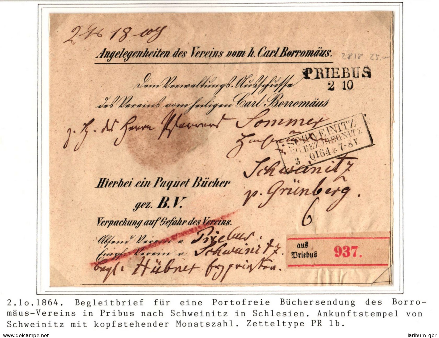 Vorphila Paketbegleitbrief Von 1864 Für Eine Portofreie Büchersendung #IB638 - Prefilatelia