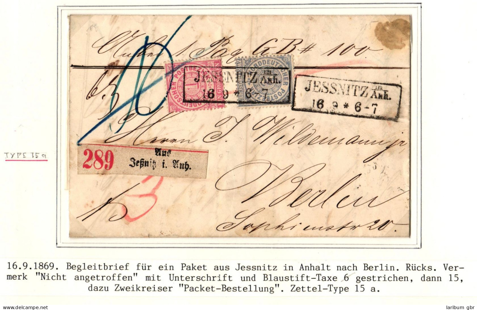 Norddeutscher Bund Paketbegleitbrief Mit Aufgabezettel Jessnitz #IB696 - Lettres & Documents