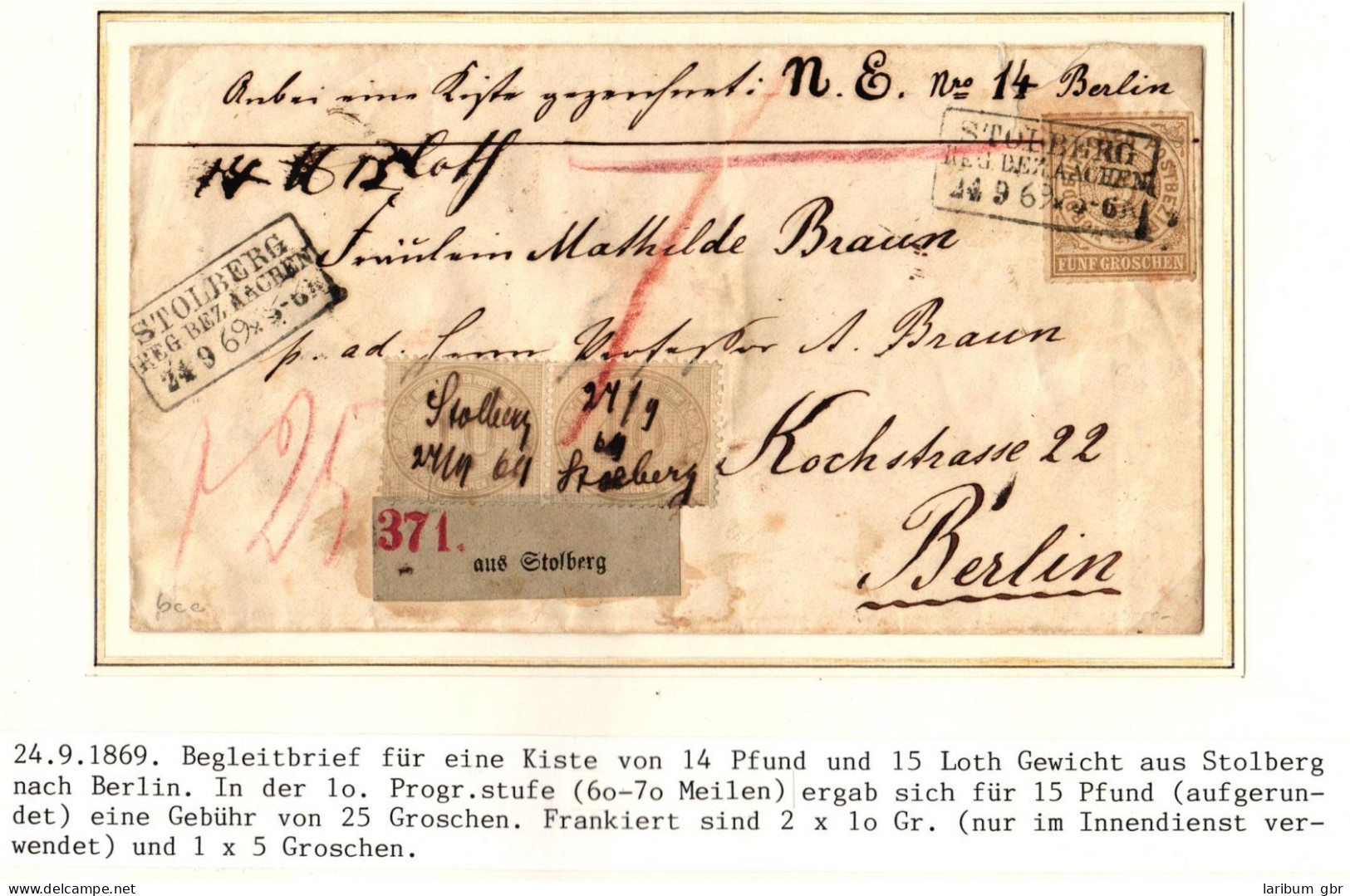 Norddeutscher Bund 6 Und 25 Als Paar Als Paketbegleitbrief Aus Stolberg #IB689 - Cartas & Documentos