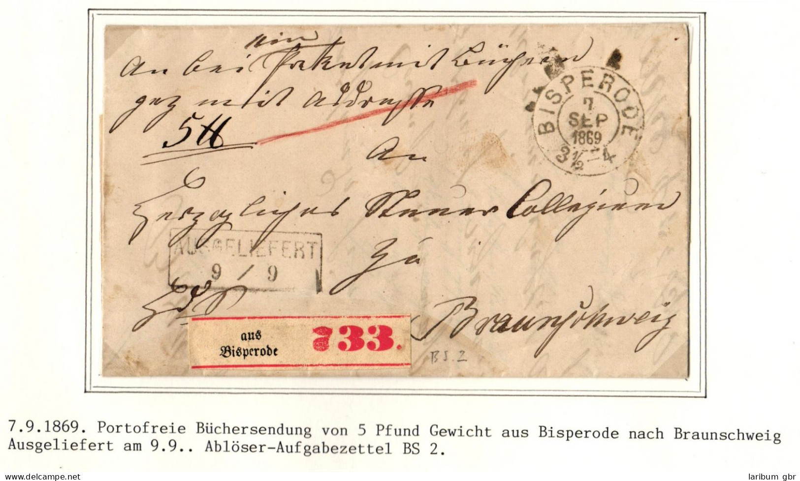Braunschweig Paketbegleitbrief Portofreie Büchersendung Mit Aufgabezettel #IB820 - Braunschweig