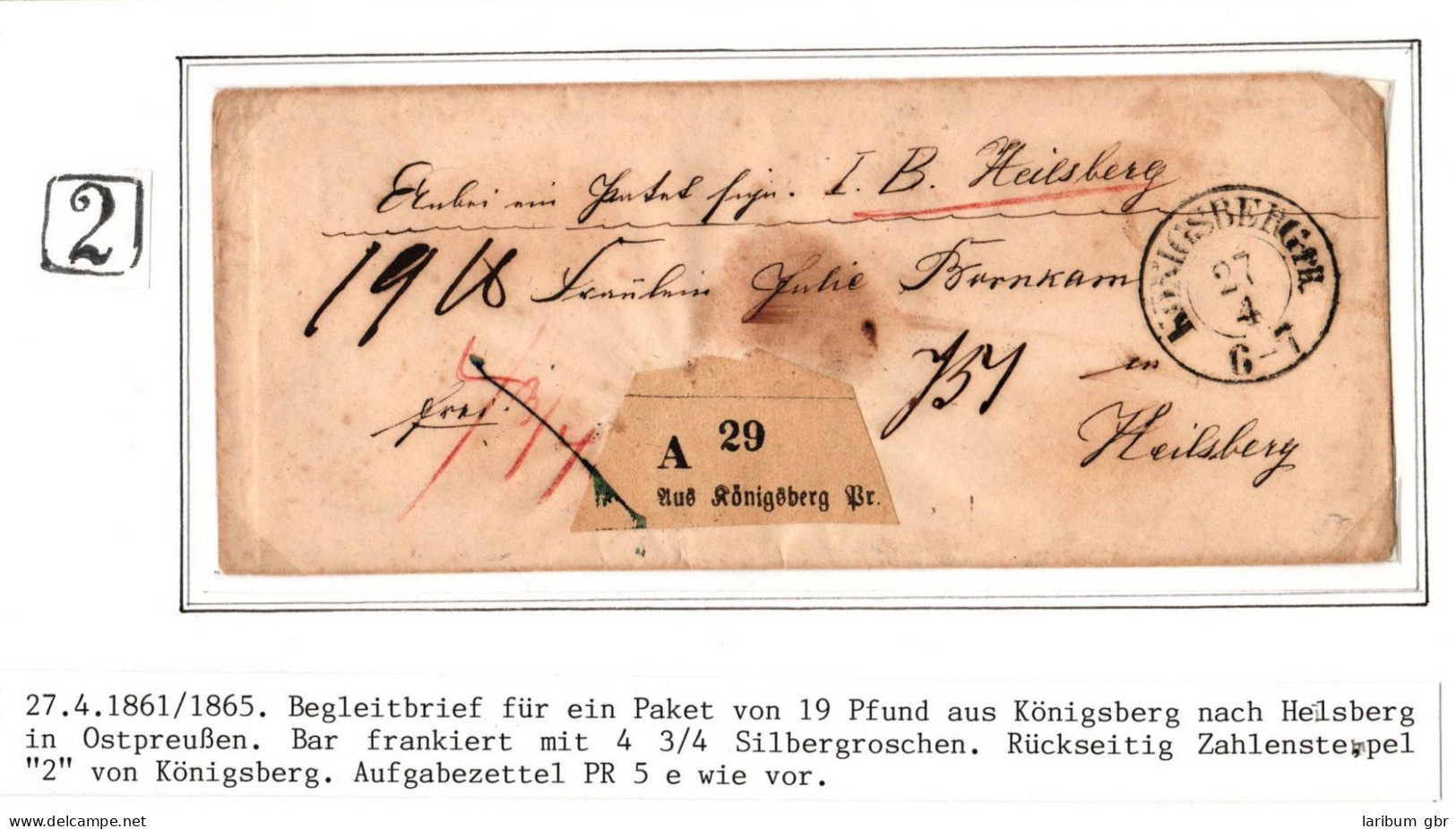 Preußen Paketbegleitbrief Als Barfrankatur Und Aufgabezettel #IB657 - Cartas & Documentos