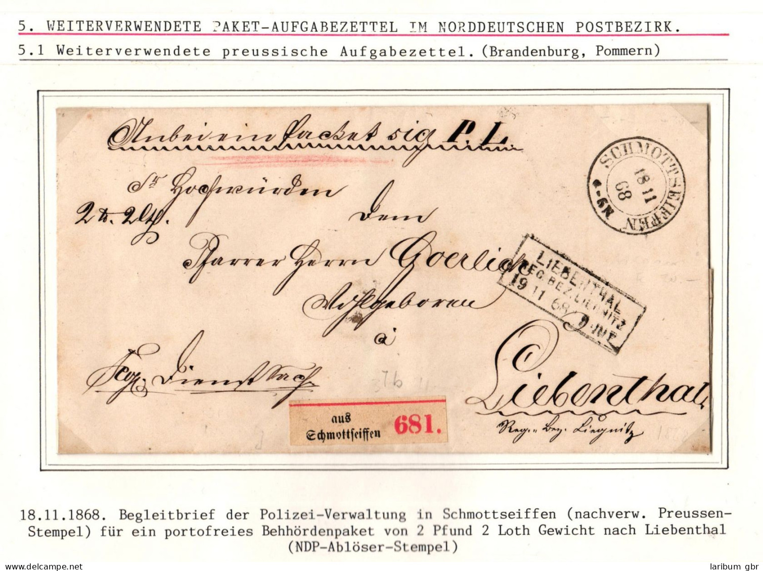 Norddeutscher Bund Paketbegleitbrief Für Portofreies Behördenpaket #IB681 - Storia Postale