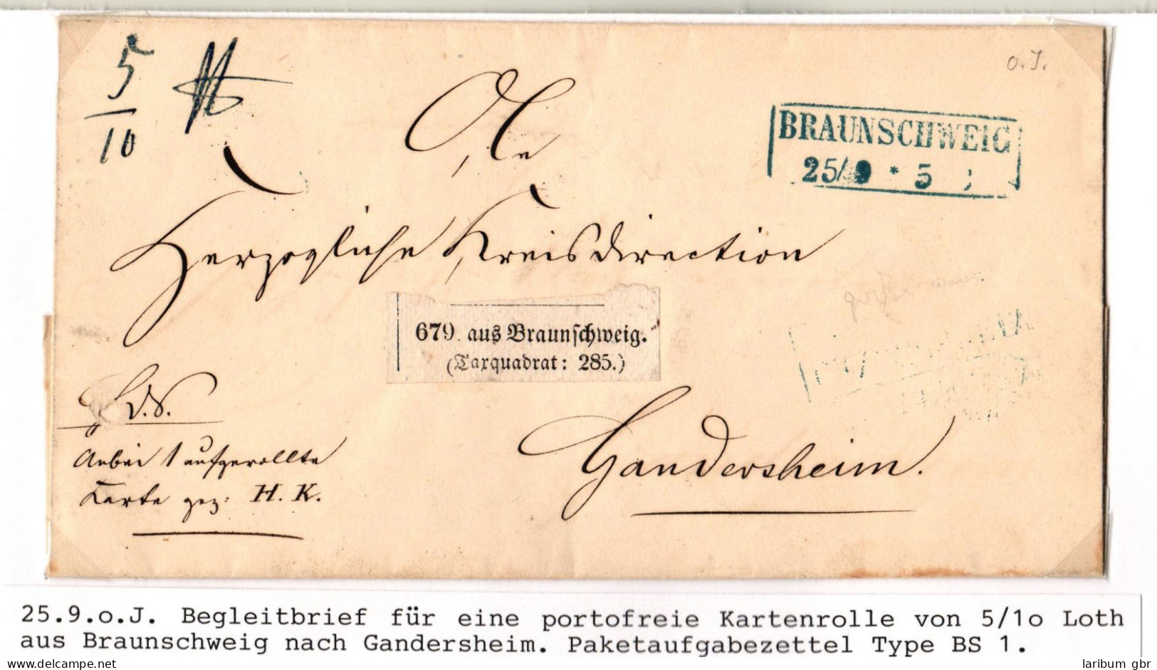 Braunschweig Paketbegleitbrief Portofrei Mit Aufgabezettel Taxquadrat #IB828 - Brunswick