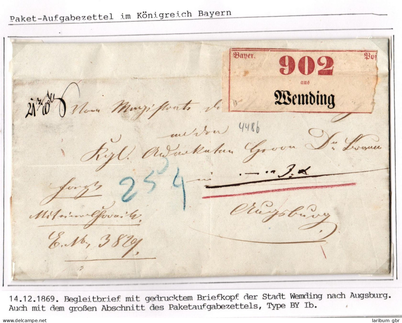 Bayern Paketbegleitbrief Mit Großem Aufgabezettel Wemding #IB798 - Lettres & Documents