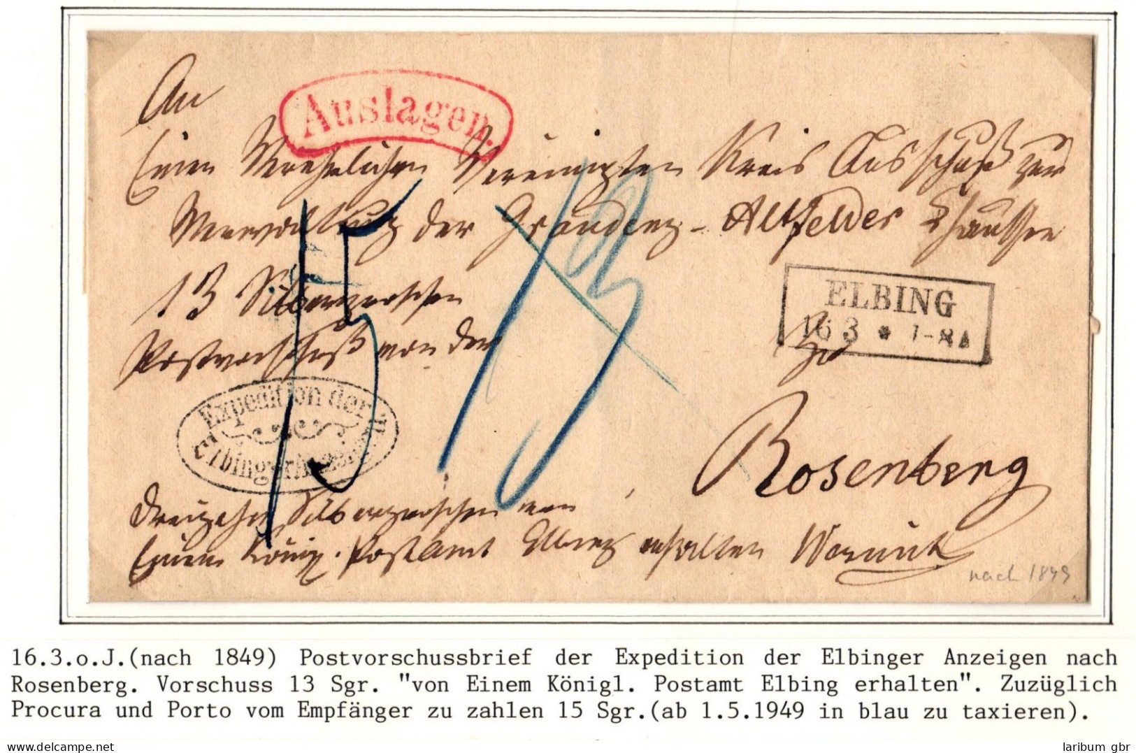 Preußen Paketbegleitbrief Mit Postvorschuss Aus Aus Elbing #IB731 - Covers & Documents