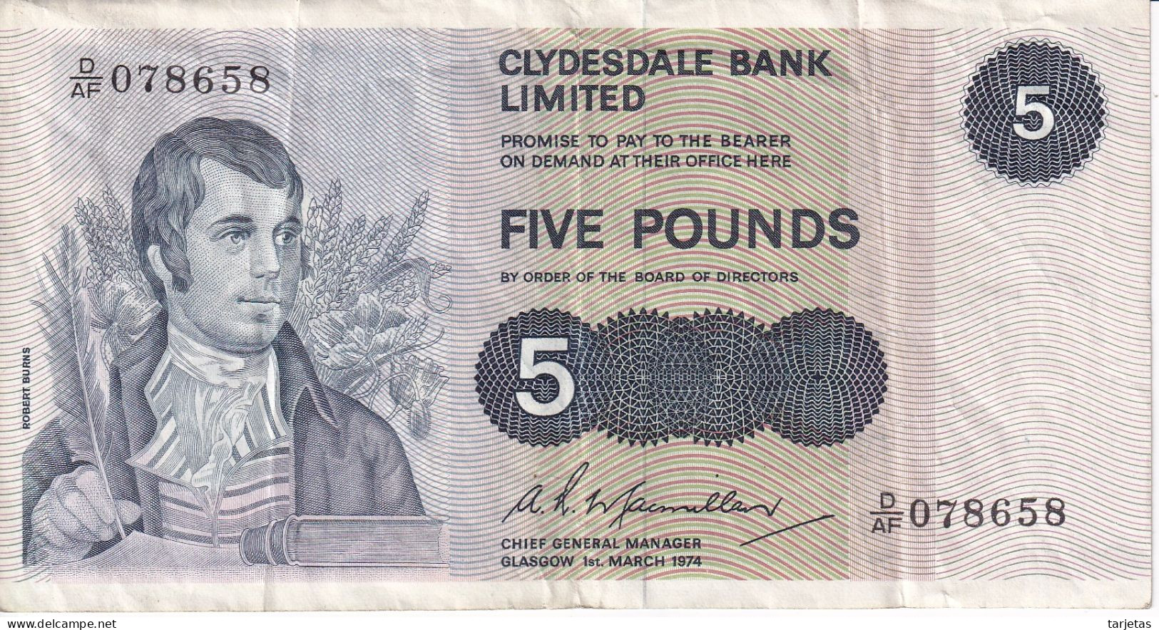 BILLETE DE ESCOCIA DE 5 POUNDS DE CLYDESDALE BANK DEL AÑO 1974 (BANKNOTE) - 5 Pounds