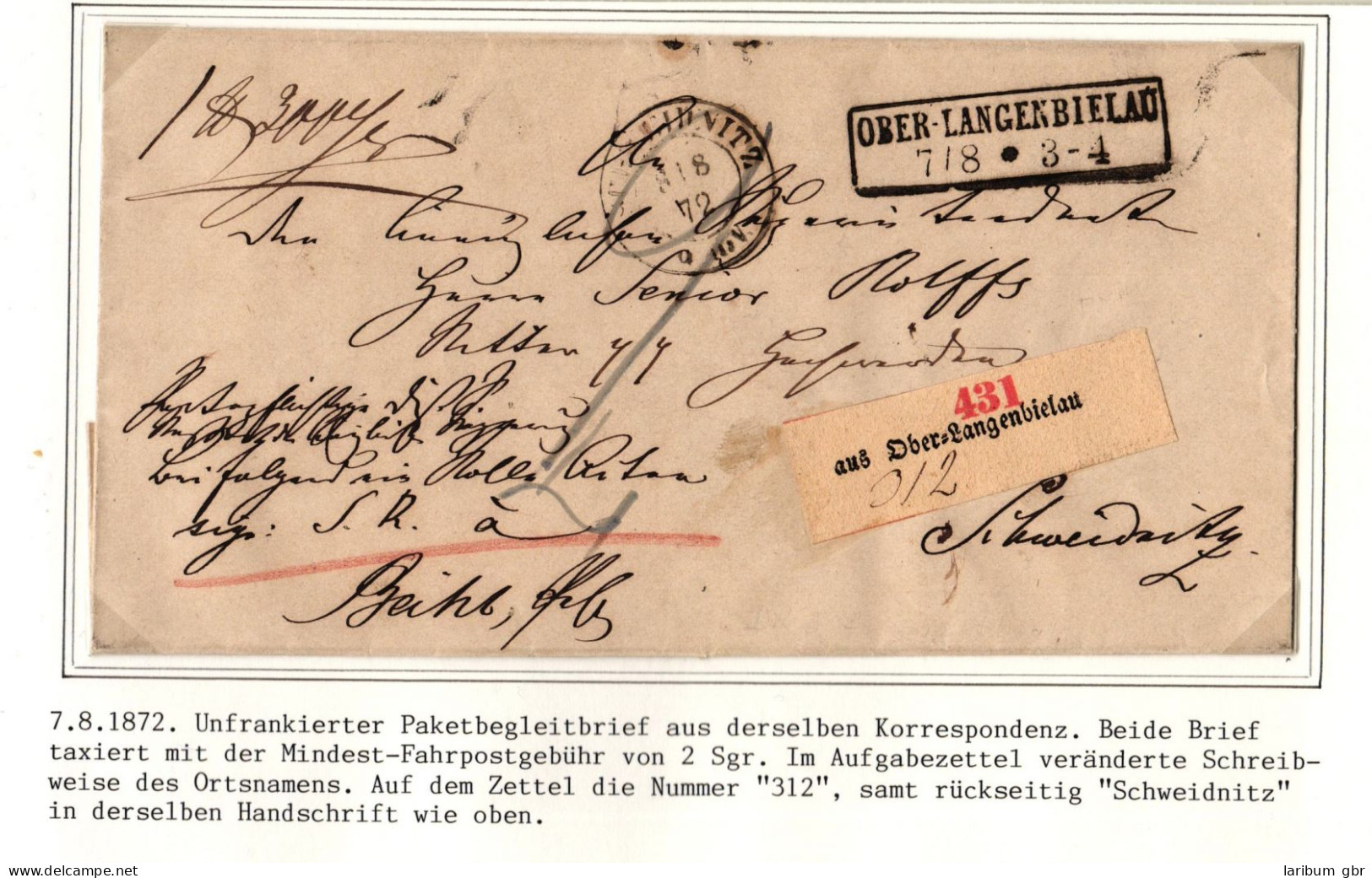 Norddeutscher Bund Paketbegleitbrief Aufgabezettel Ober Langenbielau #IB686 - Cartas & Documentos