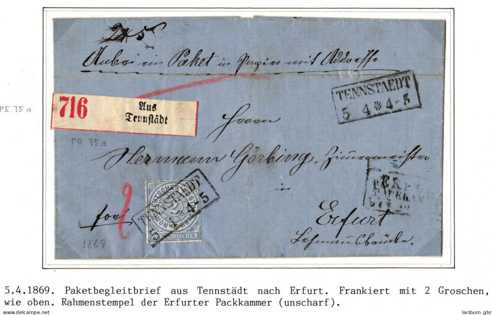 Norddeutscher Bund Paketbegleitbrief Mit Aufgabezettel Tennstädt #IB698 - Cartas & Documentos