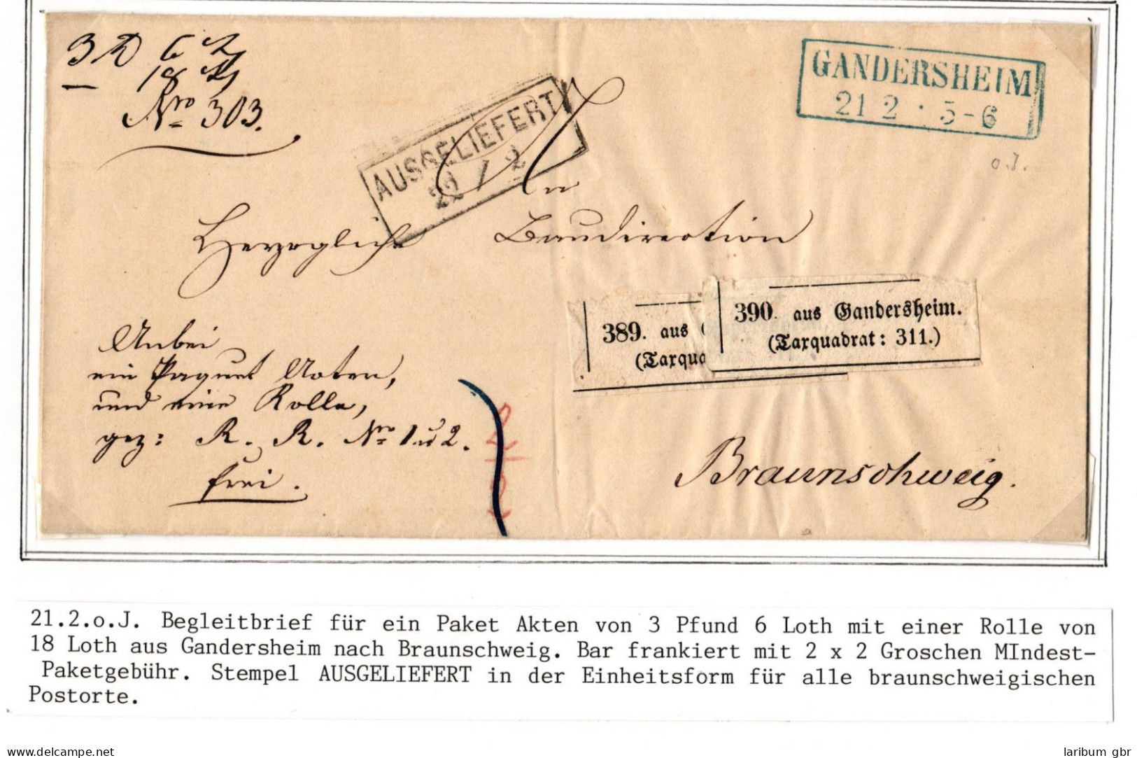 Braunschweig Paketbegleitbrief Aufgabezettel Mit Taxquadrat #IB816 - Brunswick