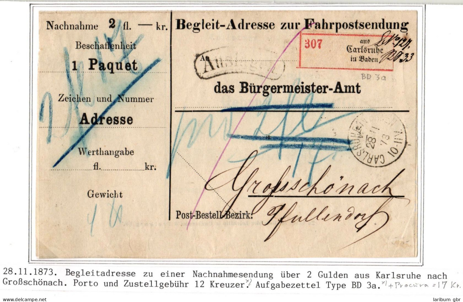 Baden Begleitadresse Zu Einer Nachnahmesendung #IB771 - Lettres & Documents