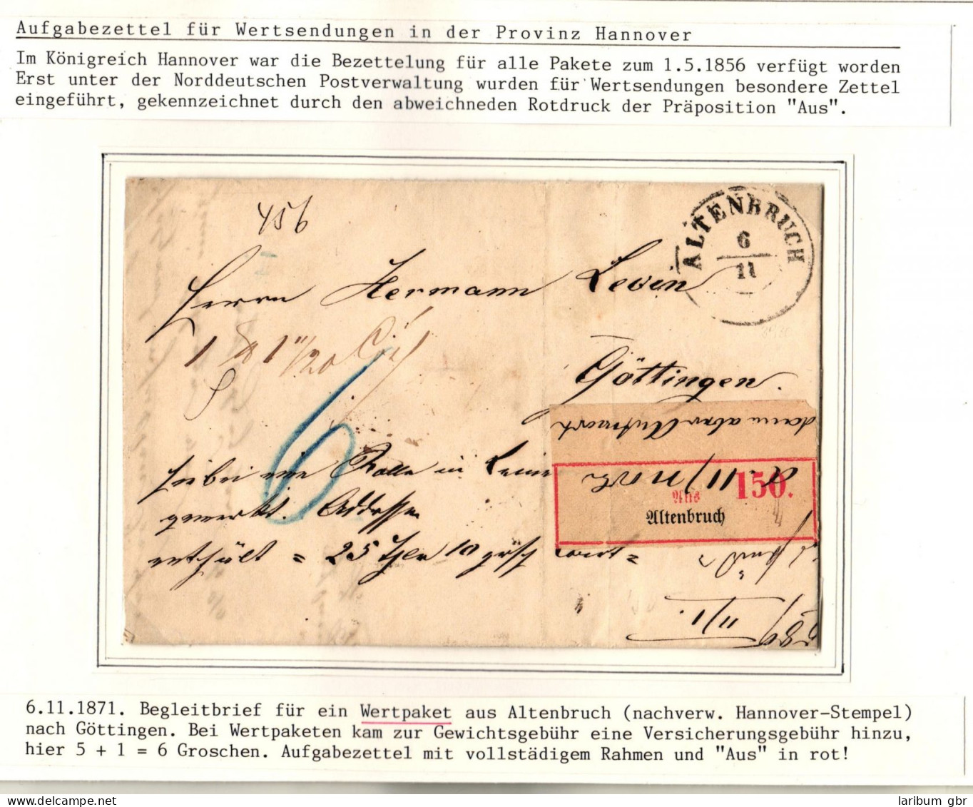 Hannover Paketbegleitbrief Wert Aus Altenbruch Nachv. Hannover Stempel #IB872 - Hanovre