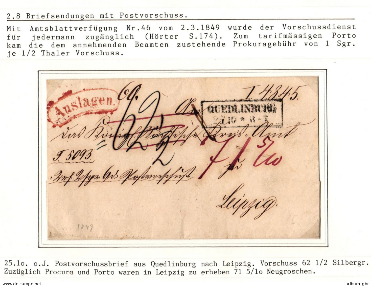 Preußen Paketbegleitbrief Mit Postvorschuss Aus Quedlinburg #IB732 - Storia Postale
