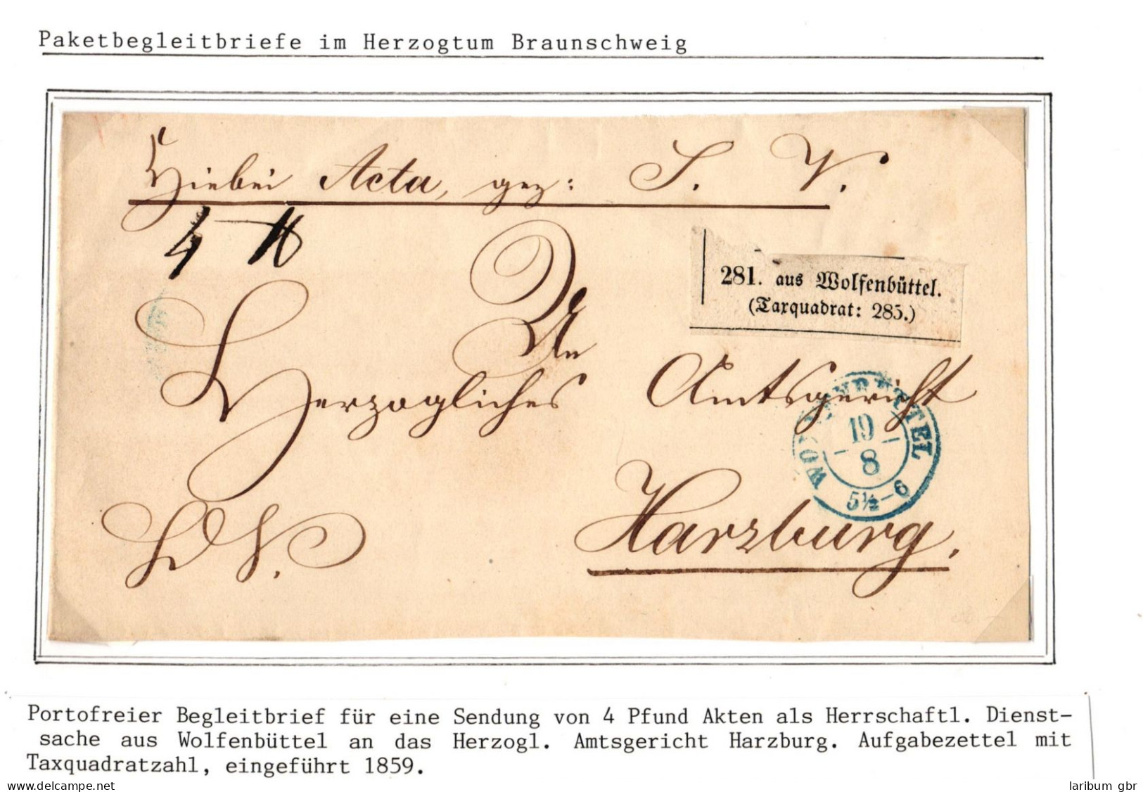 Braunschweig Paketbegleitbrief Aufgabezettel Mit Taxquadrat #IB815 - Braunschweig