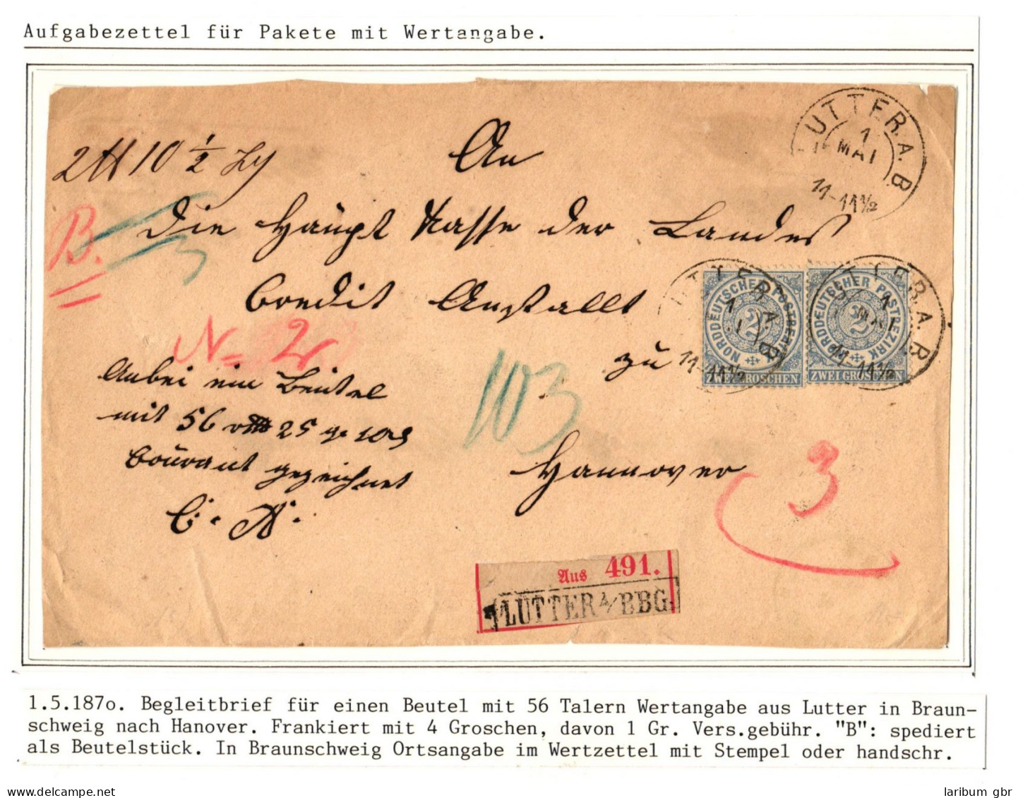 Norddeutscher Bund Braunschweig Paketbegleitbrief Mit Wertzettel #IB813 - Cartas & Documentos