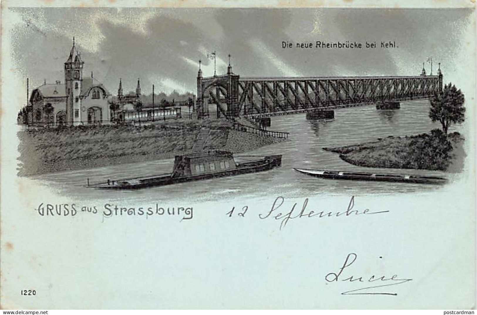 STRASBOURG (67) 1902 Carte à La Lune - Nouveau Pont Du Rhin Vers Kehl Die Neue Rheinbrücke Bei Kehl - Straatsburg