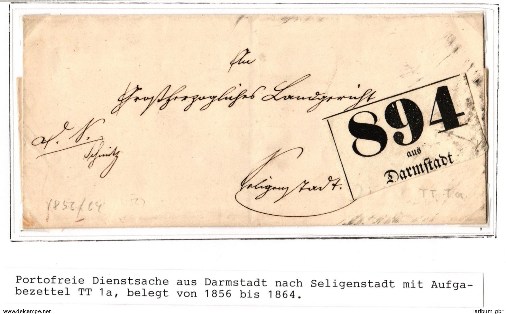 Thurn & Taxis Paketbegleitbrief Aus Darmstadt U Mit Gr. Aufgabezettel #IB987 - Cartas & Documentos